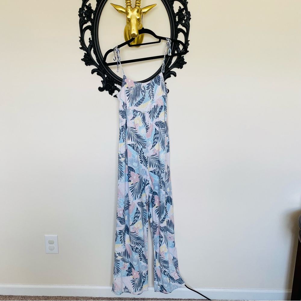Go Barefoot by Others Follow Blue, Pink, & Yellow Hawaiian Print Jumpsuit